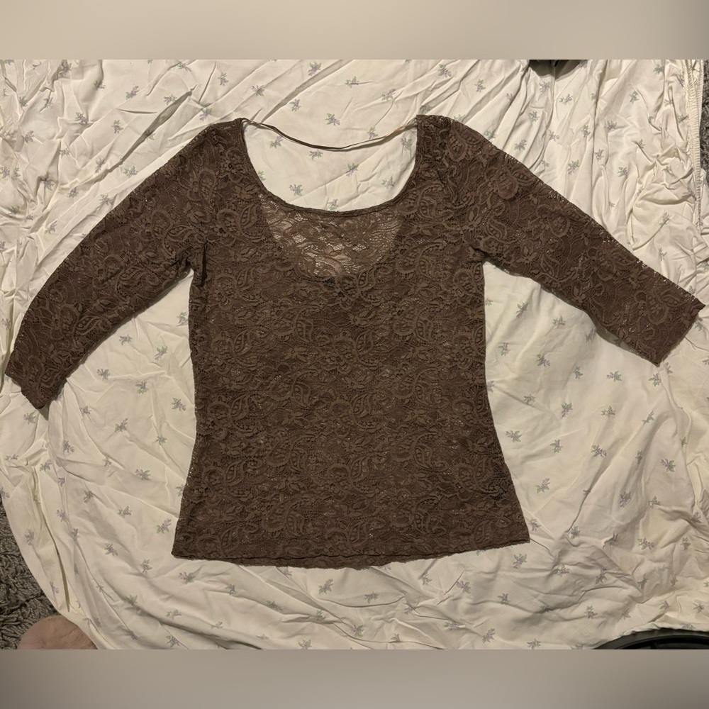 lucca couture, brown lace blouse.